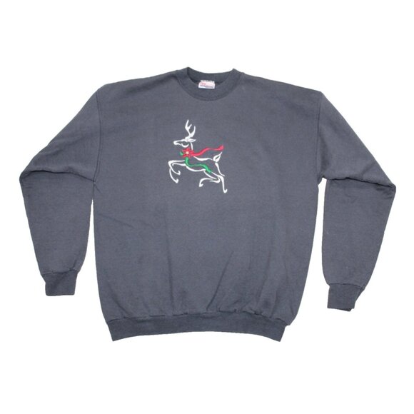 Vintage 90s Rudolph Red-Nosed Reindeer Christmas Sweatshirt Charcoal Adult Large - Picture 6 of 6